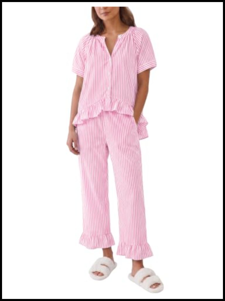 100% Cotton Pajama Set 2 Piece Puff Sleeve Button Down Lounge Set